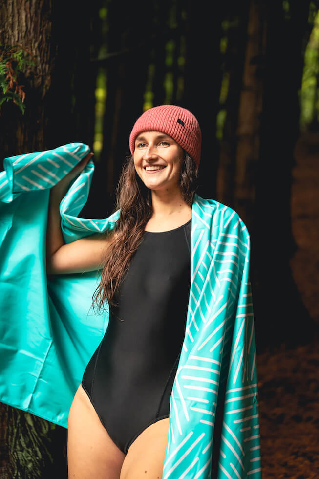 Ocean Teal Travel towel to wrap up warm while Wild Swimming