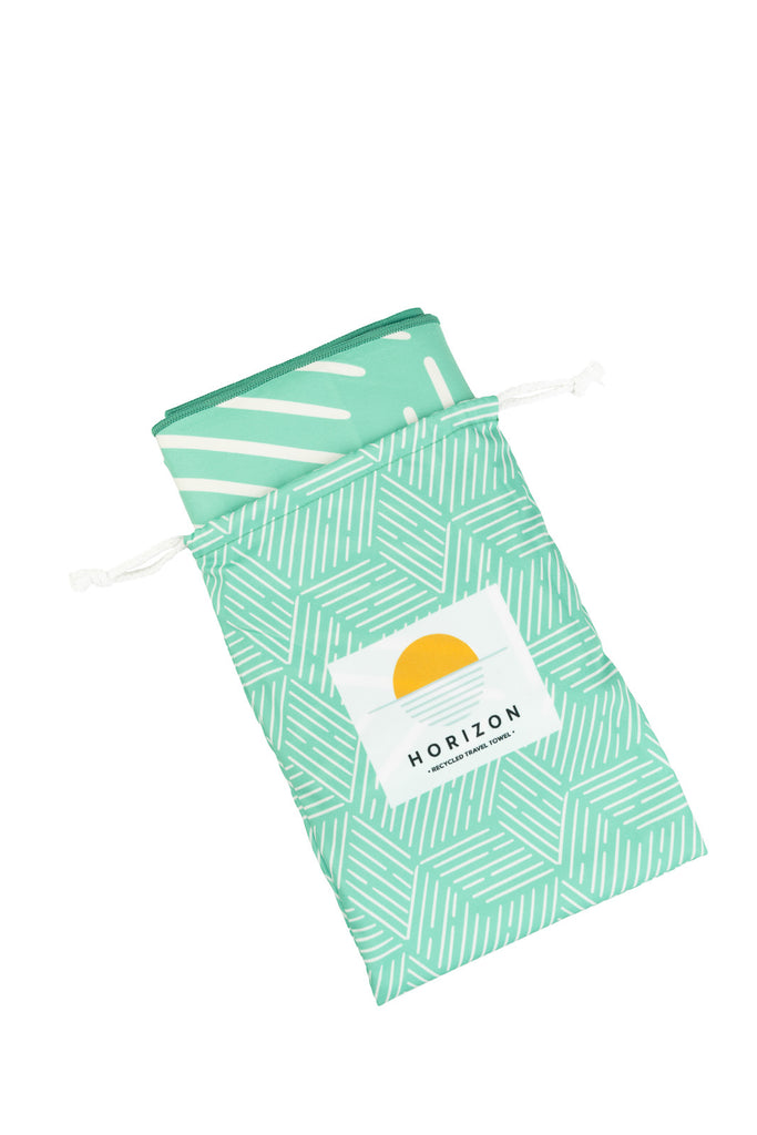 Teal Bag with LightWeight and Compact Travel Towel inside Product-Towel-Horizon